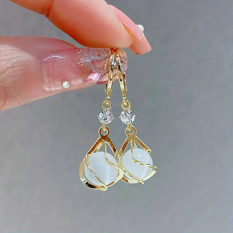 Violet | Gold Drop Earrings with White Opal