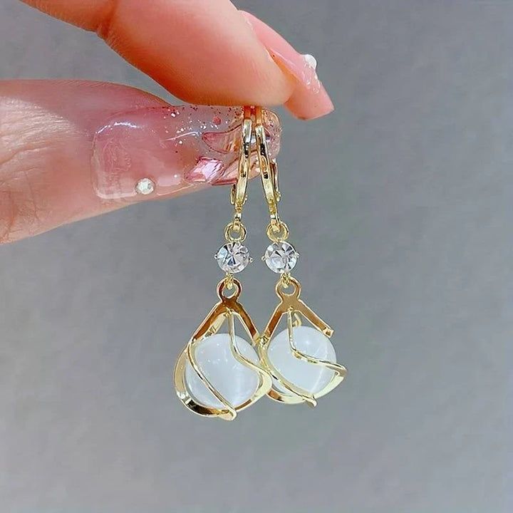 Violet | Gold Drop Earrings with White Opal