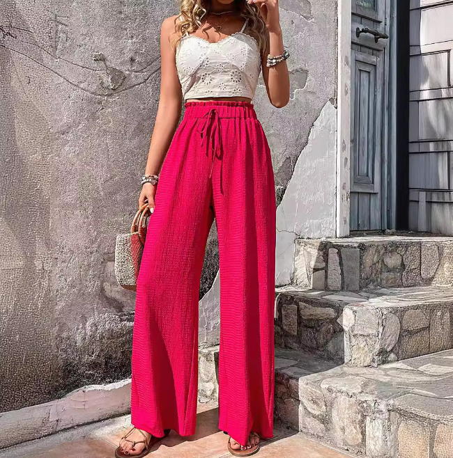 Rhalia - Casual Solid Wide Leg Trousers