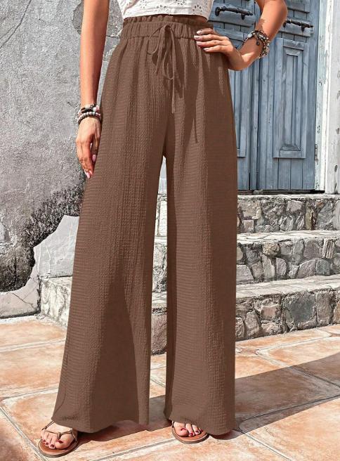 Rhalia - Casual Solid Wide Leg Trousers