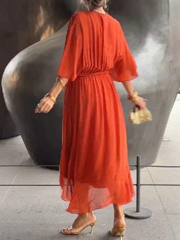 Monica™ - Elegant Chiffon Silk Dress with Alluring V-Neck